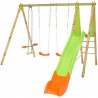 Portique bois et métal - 2,30m - 2 balançoires, 1 face a face et 1 toboggan 2,63m OPTIMA TRIGANO