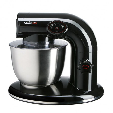 KITCHEN COOK Robot Pétrin AK80 Black - 1000W - Bol Inox 5L pour 2kg max - 4 vitesses - Kit pâtisserie - Robuste et maniable