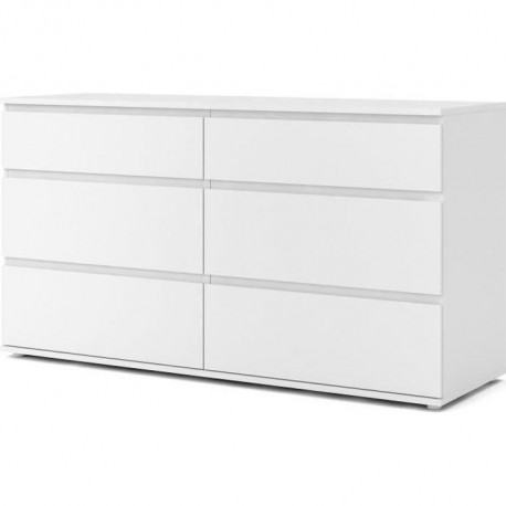 Commode 6 tiroirs - En panneaux de particules - Décor blanc - Style classique - L 153,4 x P 50 x H 83,70 cm