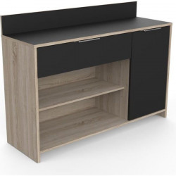 Buffet de cuisine - Décor chene brut et noir - Contemporain - 1 porte - MIKE -  L 123 cm