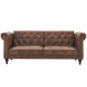CESAR Canapé convertible Clic-Clac 3 places chesterfield en Microfibre vintage marron - L 217 x P 89 x H 86 cm