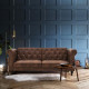 CESAR Canapé convertible Clic-Clac 3 places chesterfield en Microfibre vintage marron - L 217 x P 89 x H 86 cm