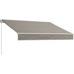 Store banne manuel sans coffre 2,40 x 2m en aluminium, structure blanche, toile taupe BEAURIVAGE