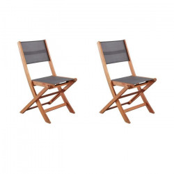 Lot de 2 chaises de jardin en bois d'acacia FSC et assise textilene - 50 x 57 x 90 cm - Gris