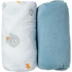 BABYCALIN Lot de 2 draps housse 60x120x15cm Ours/bleu