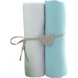 BABYCALIN Lot de 2 draps housse 70x140cm Blanc/turquoise