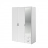 Armoire en panneaux de particules revetus de papier décor - Blanc et miroir - 3 portes - Chambre - L 120 x P 51 x H 185 cm