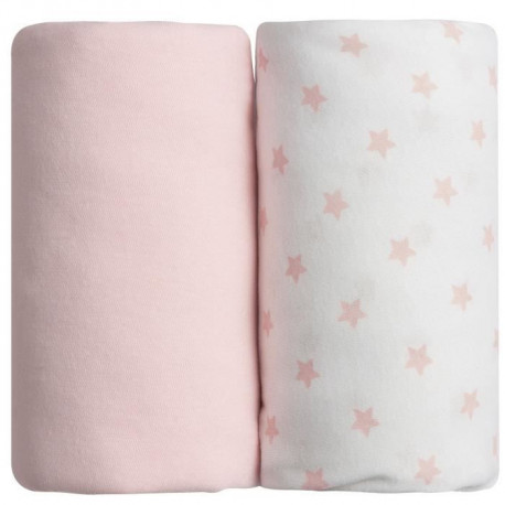 BABYCALIN Lot de 2 draps housse Jersey coton - Rose uni et impression etoile rose - 60 x 120 cm