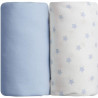 BABYCALIN Lot de 2 draps housse Jersey coton - Bleu uni et impression etoile bleue - 60 x 120 cm