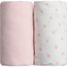 BABYCALIN Lot de 2 draps housse Jersey coton - Impression étoile rose et rose uni - 70 x 140 cm