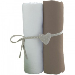 BABYCALIN 2 Draps Housse Bébé Blanc Taupe 70 x 140 cm - Jersey - 130gr/m²
