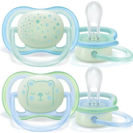 PHILIPS AVENT Lot de 2 sucettes Ultra air nuit - 0-6 mois - Vert et bleu