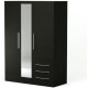 Armoire de chambre - Bois aggloméré - Noir - 3 portes - L 144,6 x P 60 x H 200 cm