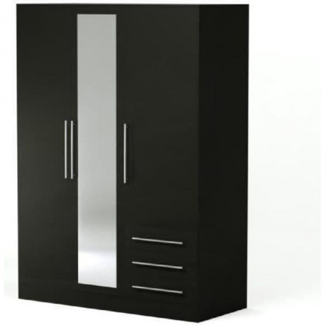 Armoire de chambre - Bois aggloméré - Noir - 3 portes - L 144,6 x P 60 x H 200 cm