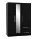 Armoire de chambre - Bois aggloméré - Noir - 3 portes - L 144,6 x P 60 x H 200 cm