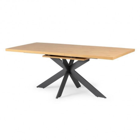 Table a manger extensible - Décor chene et métal noir - RAVEN - L 160/200 x P 90 x H 76 cm