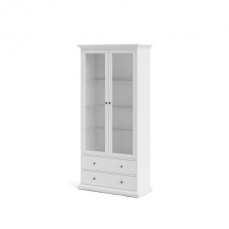 TVILUM Vitrine 2 portes vitrées et 2 tiroirs - Blanc - L 96,2 x P 41,6 x H 200,8 cm