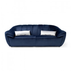 Canapé droit 3 places fixe - Tissu bleu - L 286 x P 104 x H 82 cm -  VICTORIA