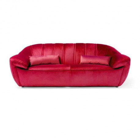 Canapé droit 3 places fixe - Tissu Rouge - L 222 x P 104 x H 82 cm - VICTORIA