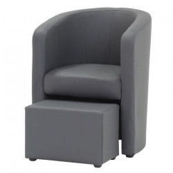 NUNO Fauteuil cabriolet + pouf en simili gris - L 59 x P 63 x H 77 cm