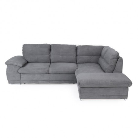 Canapé d'angle convertible droit - Tissu Gris - L 259 x P 213 x H 90 cm - SILVA