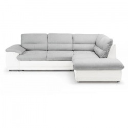Canapé d'angle convertible droit - Tissu et simili Gris et blanc - L 259 x P 213 x H 90 cm - SILVA
