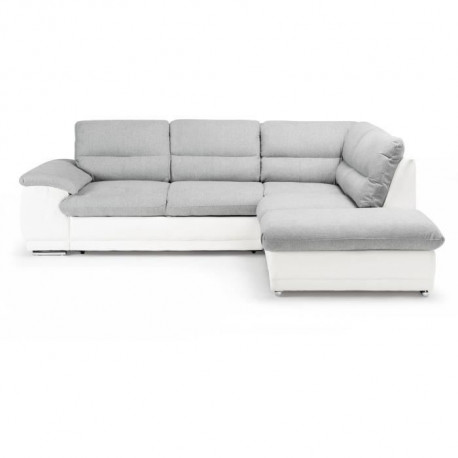 Canapé d'angle convertible droit - Tissu et simili Gris et blanc - L 259 x P 213 x H 90 cm - SILVA