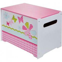 Coffre a Jouets Enfant en bois avec couvercle HelloHome Rose et Blanc