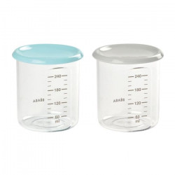 BEABA Lot de 2 Maxi Portions Tritan, Pot de conservation bébé, plastique premium - 2 x 240ml - Light blue/grey