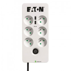 Multiprise/Parafoudre - Eaton Protection Box 6 USB FR - PB6UF - 6 prises FR + 2 ports USB - Blanc & Noir