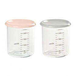 BEABA Lot de 2 Maxi Portions Tritan, Pot de conservation bébé, plastique premium - 2 x 240ml - Nude/grey