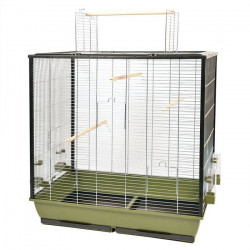 DUVO+ Cage Natural Fiona 78 x 48 x 81,5 cm - 8 kg - Vert olive et zinc - Pour oiseaux