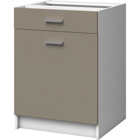 EXTRA - Meuble bas de cuisine 60cm 1 Tiroir - Gris Argile Mat