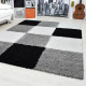 NORA Tapis de salon shaggy - 120 x 160 cm - Noir a carreaux