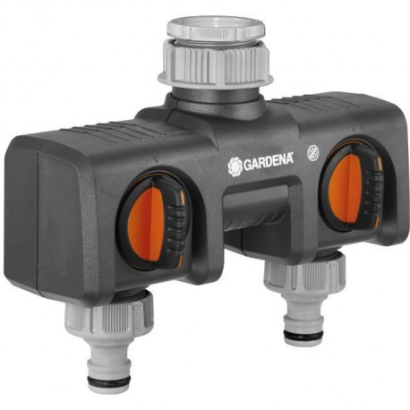 GARDENA Sélecteur d'arrosage 2 voies  Double sorties d'eau indépendantes  Connexion unique GARDENA  Garantie 5 ans (8193-20)