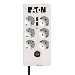 Multiprise/Parafoudre -Eaton Protection Box 6 USB DIN - PB6UD - 6 prises DIN européennes + 2 ports USB - Blanc & Noir