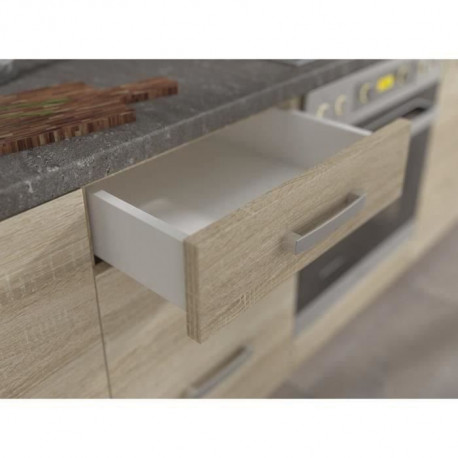 Meuble bas 2 portes battantes avec plan de travail - Décor chene sonoma - L 80 x P 51,6 x H 82 cm - LASSEN