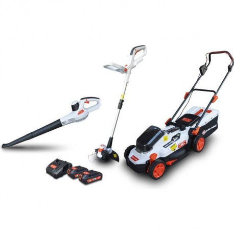 Lot Todeuse a batterie 33cm fonction mulching + coupe-bordure + souffleur de feuilles 20V + 2 batteries 20v 2Ah TCB20V-2XLI2AF