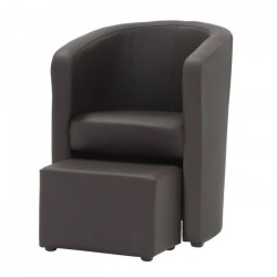 NUNO Fauteuil cabriolet + pouf en simili marron - L 59 x P 63 x H 77 cm