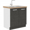 Meuble bas sous-évier 2 portes battantes -  Gris mat - L 80 x P 51,6 x H 85 - LASSEN