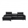 Canapé d'angle gauche EDISON - Cuir de vachette et simili-Noir - 3 appuie-tete réglables -  L 275 x P 231 x H 95 cm