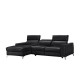 Canapé d'angle gauche EDISON - Cuir de vachette et simili-Noir - 3 appuie-tete réglables -  L 275 x P 231 x H 95 cm