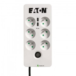 Multiprise/Parafoudre - Eaton Protection Box 6 Tel@ USB FR - PB6TUF - 6 prises FR + 1 prise tel/RJ + 2 ports USB - Blanc & Noir