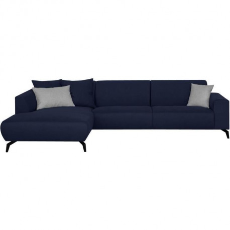 Canapé d'angle gauche - Tissu Bleu - L 290 x P 93/167 x H 74 cm - BUBBLE - Pieds métal