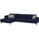 Canapé d'angle gauche - Tissu Bleu - L 290 x P 93/167 x H 74 cm - BUBBLE - Pieds métal