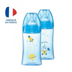 Dodie Biberon Initiation+ Anti-Coliques 3 Vitesses +0m Bleu Cosmonaute Lot de 2 x 270ml