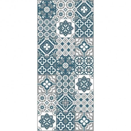 AASTORY Tapis 100% vinyle - Imitation carreau de ciment - 49,5x112,5 cm - Epaisseur 1,5 mm - Bleu, blanc et gris - Made In Fr…