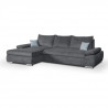 Canapé d'angle gauche convertible 4 places - Tissu bleu marine et coussins gris clair - L 285 x P 171 x H 80 cm - CASERTO
