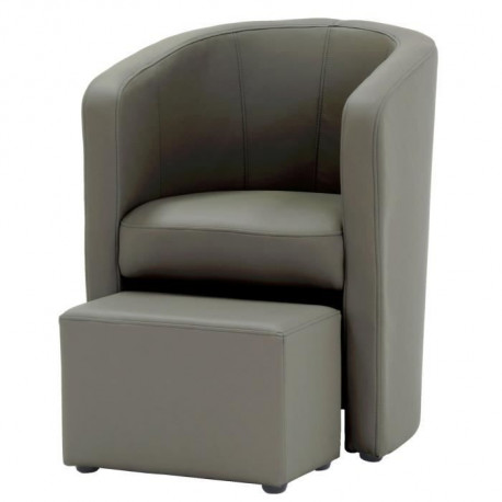 NUNO Fauteuil cabriolet + pouf en simili taupe - L 59 x P 63 x H 77 cm