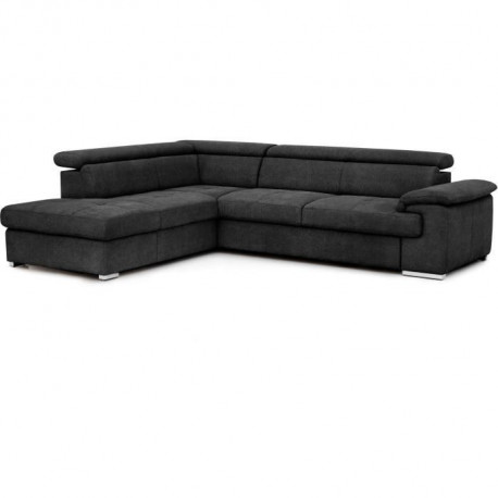 Canapé d'angle convertible gauche + coffre de rangement - Tissu Noir - L 287 x P 232 x H 79 cm - CORSA